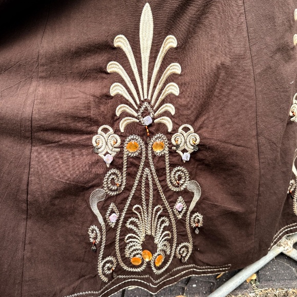 Y2K Boho Beaded Embroidered Chocolate brown maxi skirt - Picture 4 of 9